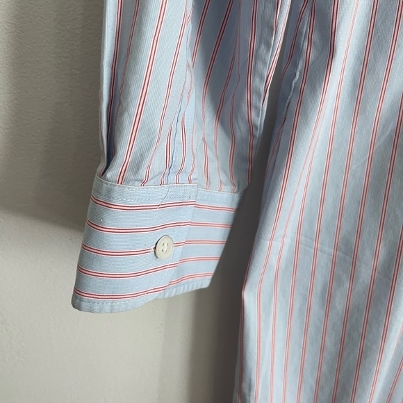 Theory Striped Orange and Light Blue Cotton Blend Shirt Dress - Picture 9 of 9